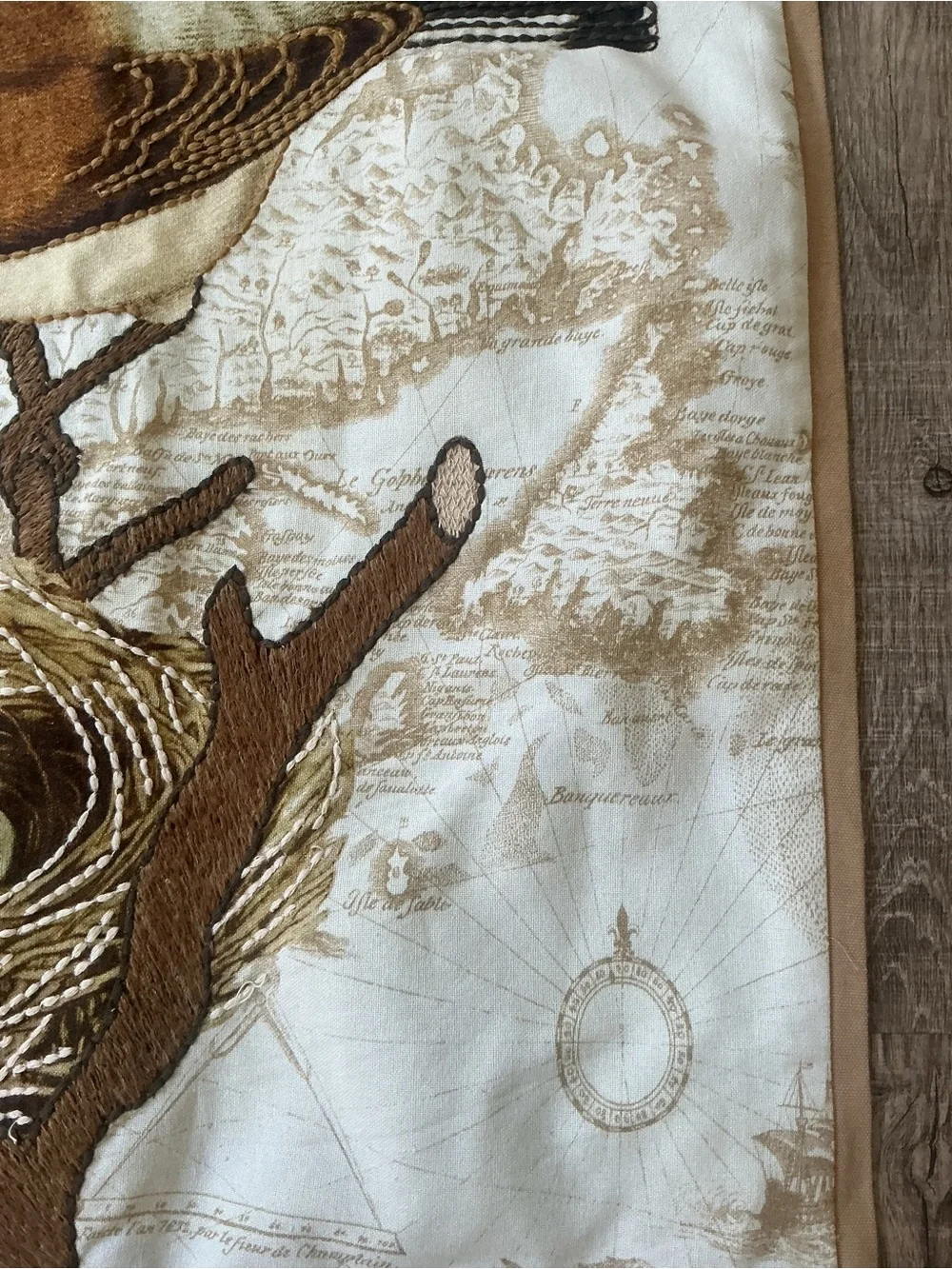 Pottery barn bird & Nest Decorative embroidered throwPillow Cover Neutral Browns